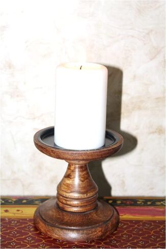 Hosley Set of 2 Wood Pillar Candle Holders 5 Inch High Ideal Gift for Weddings Bridal Party Spa Reiki Meditation Votive LED Pillar Candle Gardens O3 in Kuwait