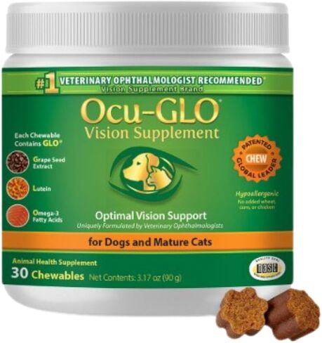 Ocu-GLO Cat & Dog Supplement for Eye Support - Chewable Vision Vitamins Supplements for Large and Small Pets Care with Lutein, Omega-3 Fatty Acids, Grape Seed Extract & Antioxidants (Pack of 2) in Saudi Arabia