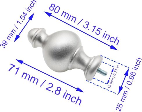 Hajzxh 2 PCS 9/16 بوصة الستار قضيب نهاية الرحلات الرملية شكل القضبان القضيب قضبان نهاية زخرفية استبدال قضيب النهائيات مع مسامير M5 لقضبان الستار (الفضة) in Kuwait