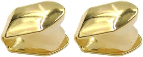 2Pcs Gold Plated Single Tooth Cap Hip Hop Teeth Plain Grillz Caps Top Bottom Dental Grill For Men Hip Hop Golden in Saudi Arabia