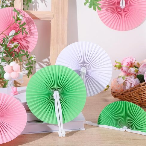 24 Pieces Folding Paper Hand Fans Handheld Round Decorative Wedding Foldable Fans Chinese Japanese DIY Crafts Fans Bulk for Summer Picnic Bridal Birthday Church Party Favors(Multicolor) in Saudi Arabia