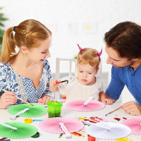 24 Pieces Folding Paper Hand Fans Handheld Round Decorative Wedding Foldable Fans Chinese Japanese DIY Crafts Fans Bulk for Summer Picnic Bridal Birthday Church Party Favors(Multicolor) in Saudi Arabia
