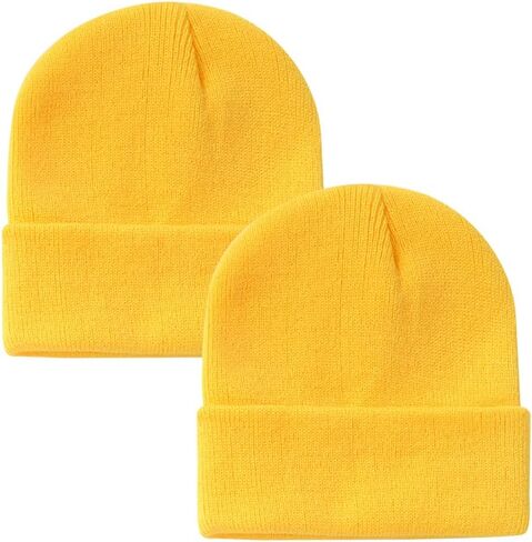 2 Pcs Kids Knit Beanie Caps Solid Color Winter Hats Warm Slouchy Beanie Hat Unisex Cute Cuffed Beanies Cold Weather Skull Caps Green in Saudi Arabia