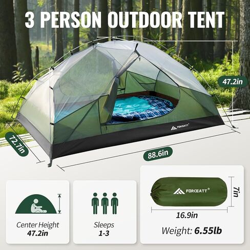 Forceatt Tent for 2 and 3 Person is Waterproof and Windproof, Camping Tent for 3 to 4 Seasons,Lightweight Aluminum Pole Backpacking Tent Can be Set Up Quickly,Great for Hiking in Kuwait