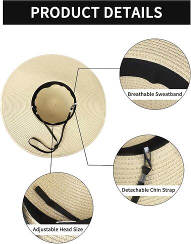 Sun Hats for Women, Wide Brim Floppy Beach Straw Hat for Summer Travel Vacation Foldable with Heart Shaped Sunglasses UPF 50+ in Kuwait