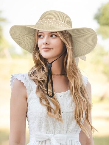 Sun Hats for Women, Wide Brim Floppy Beach Straw Hat for Summer Travel Vacation Foldable with Heart Shaped Sunglasses UPF 50+ in Kuwait