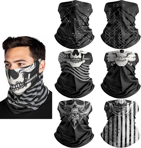 Hongteya 6 Pack Neck Gaiter Face Mask: Treasable Roof Face Cover Balaclava High Flastic Earloop Bandana for Men Women in Kuwait