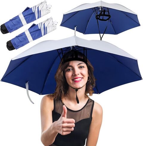 Chicingyou Head Umbrella Hat for Adults, 35.4'' Oversize Hands Free Umbrellas Provides UPF 50+ UV Protection, Silicone Headband and Chin Strap for Fishing, Camping, Gardening Shade and More in Saudi Arabia
