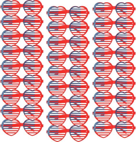 POEN 28 PCS American Flag Glask Classes Plastic Heart على شكل قلب الولايات المتحدة الأمريكية تصميم دائرة استقلال النظارات الوطنية على شكل. in Kuwait