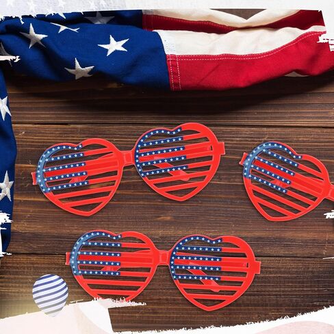 POEN 28 PCS American Flag Glask Classes Plastic Heart على شكل قلب الولايات المتحدة الأمريكية تصميم دائرة استقلال النظارات الوطنية على شكل. in Kuwait