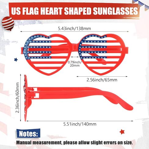 POEN 28 PCS American Flag Glask Classes Plastic Heart على شكل قلب الولايات المتحدة الأمريكية تصميم دائرة استقلال النظارات الوطنية على شكل. in Kuwait