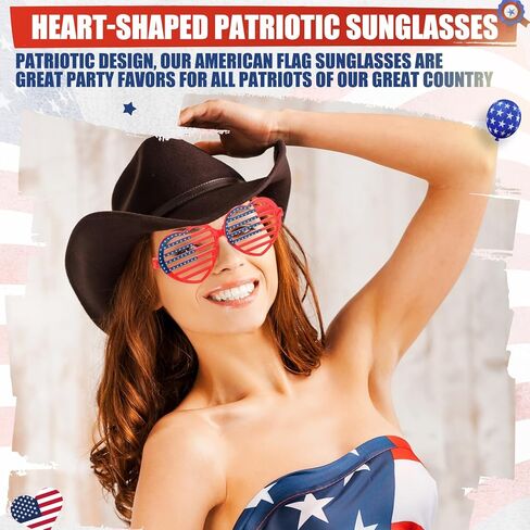 POEN 28 PCS American Flag Glask Classes Plastic Heart على شكل قلب الولايات المتحدة الأمريكية تصميم دائرة استقلال النظارات الوطنية على شكل. in Kuwait