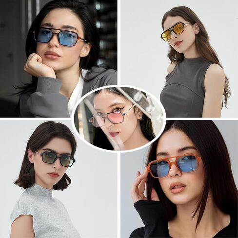 Retro Square Sunglasses for Womens Mens Vintage 70s Double Bridge Sunglasses in Kuwait
