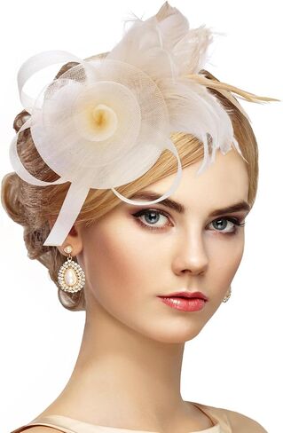 Victorian Feather Fascinators Hats - 2025 Derby Attire Headwear with Hairpin,1920s Tea Party Hat for Woman in Saudi Arabia