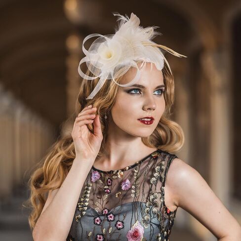 Victorian Feather Fascinators Hats - 2025 Derby Attire Headwear with Hairpin,1920s Tea Party Hat for Woman in Saudi Arabia
