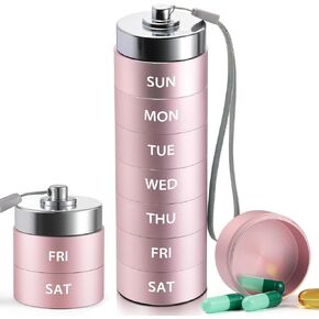 Metal Pill Organizer, Travel Large Weekly Pill Box, Portable Aluminum Alloy Waterproof Pill Case Container, 7 Day Daily Medicine Organizer Holder for Vitamin, Fish Oil, Supplement, Blue