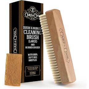 Care & Cool Suede and Nubuck Cleaning Large Hog Hair Brush (Size 7.17"x2.17") and Rubber Eraser - Gentle Cleaning, Nap Restoration - Ideal for Suede, Nubuck, Leather, Canvas, Knit