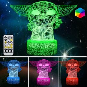 3D Night Light for Kids ، 16 تغيير اللون ضوء الطفل لديكور الغرفة ، شحن USB مصباح الوهم ثلاثي الأبعاد مع وظيفة توقيت التحكم عن بعد ، للأطفال أفضل حرب النجوم هدايا عيد ميلاد عيد الميلاد