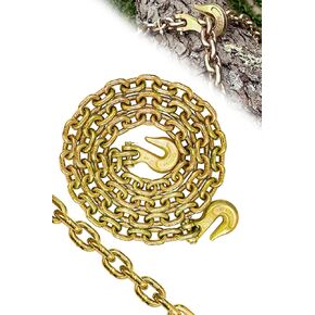 G80 Transport Binder Chain 3/8"×10 Ft|Lifting Chain with 8000 Lbs Working Load Limit|Trailer Safety Chains with G80 Clevis Grab Hooks for Logging,Truck,Boat, Tow Tie Down Binding Accessories