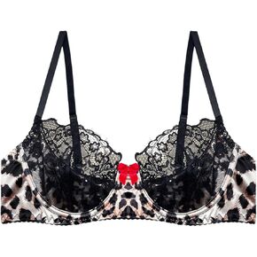 SOLY HUX Women's Lace Leopard Print Push Up Bras Underwear Vintage Underwire Bra Lingerie