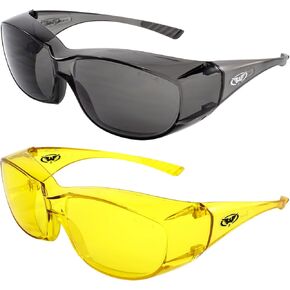 Global Vision Oversite OTG RX Safety Glasses for Men & Women ANSI Z87.1 Fitover One-Piece Lens 2 Pair w/Smoke & Yellow Matching Frames