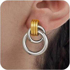Clip on Earrings for Women Hypoallergenic Two Tone Clip on Earrings Gold and Silver Drop Dangle Earrings Mixed Metal Jewelry for Women Fashion Trendy Jewelry Gifts