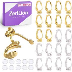 20 Pcs Clip-on Earring Converters Convert and 10 Pieces Silicone Earring Pads, Pierced Earrings to Clip On, Earring Clips for Non Pierced Ears, Comfort Pads, Silver & Gold Tone