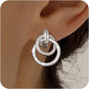 Gold Chunky Clip On Earrings for Women 14k Gold Knot Link Clip Earrings Silver Rhinestone Hoop Clip On Earrings Jewelry for Women