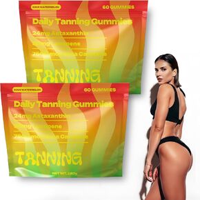 Tanning Gummies, Daily Tanning Gummies, Natural Tanning Supplement with Astaxanthin, Lycopene & Beta Carotene, 120 Count 60-Day Supply for Skin Health & Glow