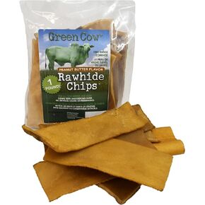 All Natural Premiun Green Cow Rawhide Chips - Odor-Free, Promotes Dental Health, Perfect Shape, Irresistible Flavor. Livestock from South America. 100% Natural (Peanut Butter, 3 Pounds)