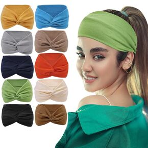 10pcs عجبات رأس بوهو واسعة للنساء والبنات ، تصميم عقدة ملتوية ، لفات الشعر الكبيرة على طراز العمامة ، تجريب رياضة غير مسدود يوجا يوجا.