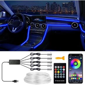 أضواء شريط LED الداخلية LED ، RGB 6 في 1 مجموعات الإضاءة المحيطة مع 315 بوصة من الألياف البصرية ، 16 مليون لون MUSIC MUSIC SYNC CAR CAR INVILION