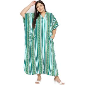 Kaftan Plus Size Women Dress Button Down Kimono Side Slit Maxi Dresses Two Side Pocket Caftan for Evening Wear