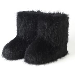 حذاء الفراء الزائفة للسيدات ، من جلد الغزال المستدير من الجلد المدبوغ ، الثلج الدافئ مريح ، أحذية فروي فور ، in Kuwait