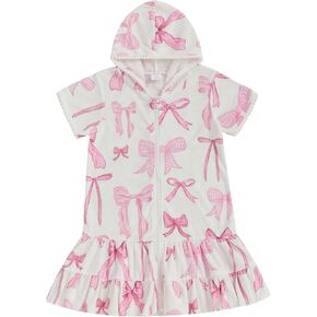 Little Girls Beach Dress Zipper Closure Bikini Cover Up Hooded Bow Plaid Swimwear Bathing Suit