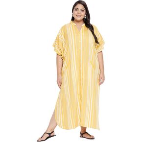 Kaftan plus حجم نساء الحجم الزر أسفل كيمونو الجانبية شق maxi فساتين اثنين من الجيب caftan لارتداء المساء in Kuwait