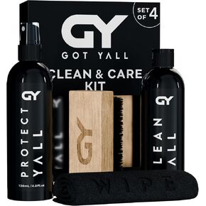 Clean and Waterproof protect 4-in-1 Kit- gentle and effective cleaner, long lasting protector spray, brush and towel; For nubuck, mesh, leather, tennis, football, sneakers
