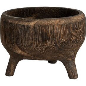 Creative Co-Op Rustic Paulownia Footed Wood Bowl, Charred Brown