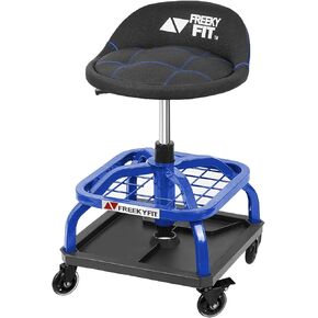 Rolling Shop Stool with Wheels, Garage Work Mechanic Stool with Backrest, Roller Mechanic Chair, Adjustable Height, 360° Swivel, Tool Tray Storage, 330 LBS Capacity, Heavy Duty, Blue