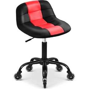 Rolling Stool with Wheels, Garage Shop Stool with Backrest, Roller Seat with Pneumatic Adjustable Height 16.93"-19.69", Heavy Duty Multi-Purpose Chair for Shop Salon Office Home, Red
