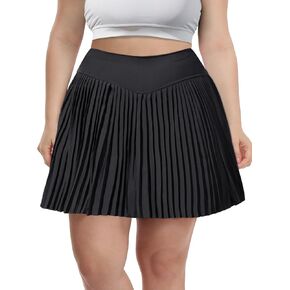 Moon Wood Women Plus Size Pleated Tennis Skirt with Shorts High Waisted Athletic Golf Skort Skirts with Pockets