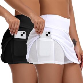 2 Pack Golf Skirts for Women High Waisted A Line Tennis Golf Athletic Casual Skorts with Shorts Pockets Workout