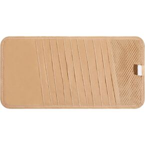 Beige Visor CD Holder for Car, Car Visor CD Holder Case with 10 DVD Storage Sleeves, 1 Mesh Pocket and Elastic Strap