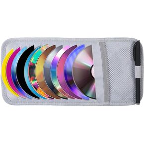 CD Case Holder for Car - DVD Vehicle Visor Storage Orangizer Sun Visor Organizer for CD Visor Case with 12 DVD Storage Sleeves 1 Mesh Pocket 1 Pen Holder(Grey)