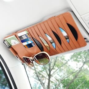 ALPMOSN SUN VISOR CD CASE حامل للسيارة - منظم متعدد الوظائف مع تخزين CD/DVD ، مقطع نظارات ، فتحات البطاقة وحامل القلم ، ملحقات السيارة الجلدية المتينة (أسود)