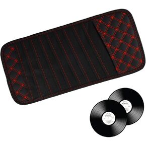 DVD Vehicle Visor, Large Capacity CD Visor Case, Waterproof Car Sunvisor CD Bag, Large Capacity Car DVD Holder, Universal Auto Parts (Red Line)
