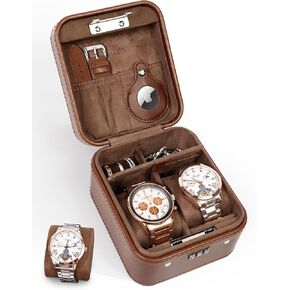 Kamier Watch Travel Case with Combination Lock - 2 Watch Storage and Jewelry Organizer - Watch Case for Ring and Watch Storage ، Pu Leather Travel Watch ، مثالية للهدية (مع صندوق الهدايا) (بني) (بني)