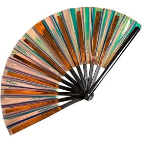 Large Clack Hand Rave Fan Holographic Folding Popping Line Dance Fan Foldable Handheld Clacking Fans for Line Dancing Craft Laser Rave Accessories for Festival Rainbow Outfits Party Club(Light Blue)