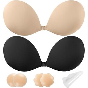 DOFOWORK Sticky Bra - Strapless Bra for Women, 2 Pair Backless Reusable, Sticky Push up Invisible for Blackless Dress - C Cup
