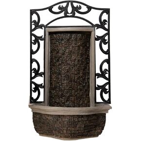 XBrand 30.31" H Stone/Black Polyresin and Metal Indoor Outdoor Wall Mounted Waterfall Fountain with Pump